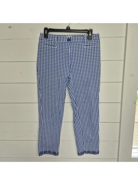 Talbots Pants - Talbots Womens Blue & White Gingham Check Ankle Pants With Embroidered Hem Size